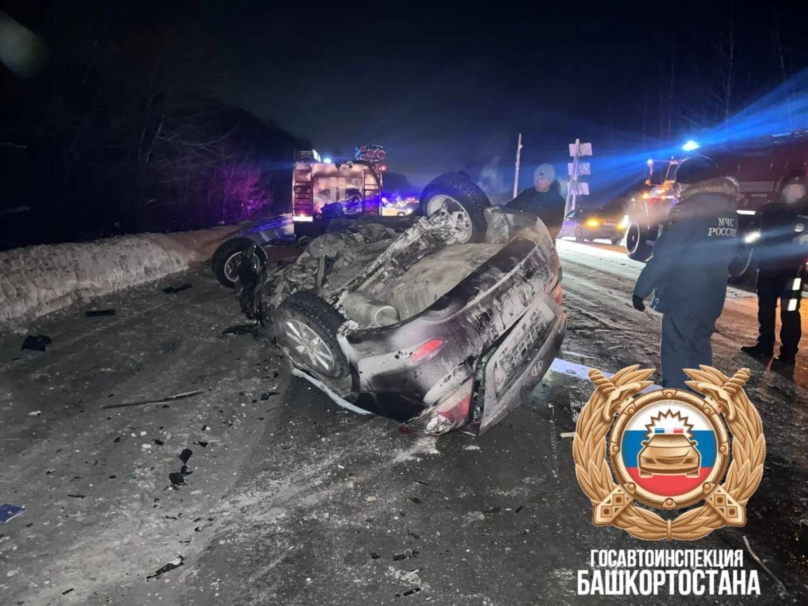 Смертельное ДТП в Башкирии: Hyundai и Mercedes столкнулись на трассе, один погиб